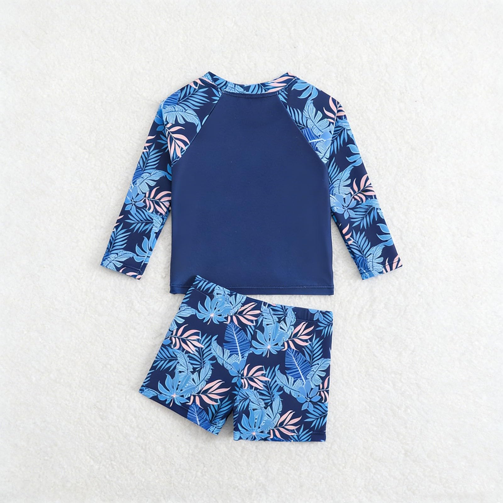 Generisch Bañador de playa para niños con mangas largas y bañador con protección solar UPF 50+, traje de baño de dos piezas con estampado de letras de hoja de arce