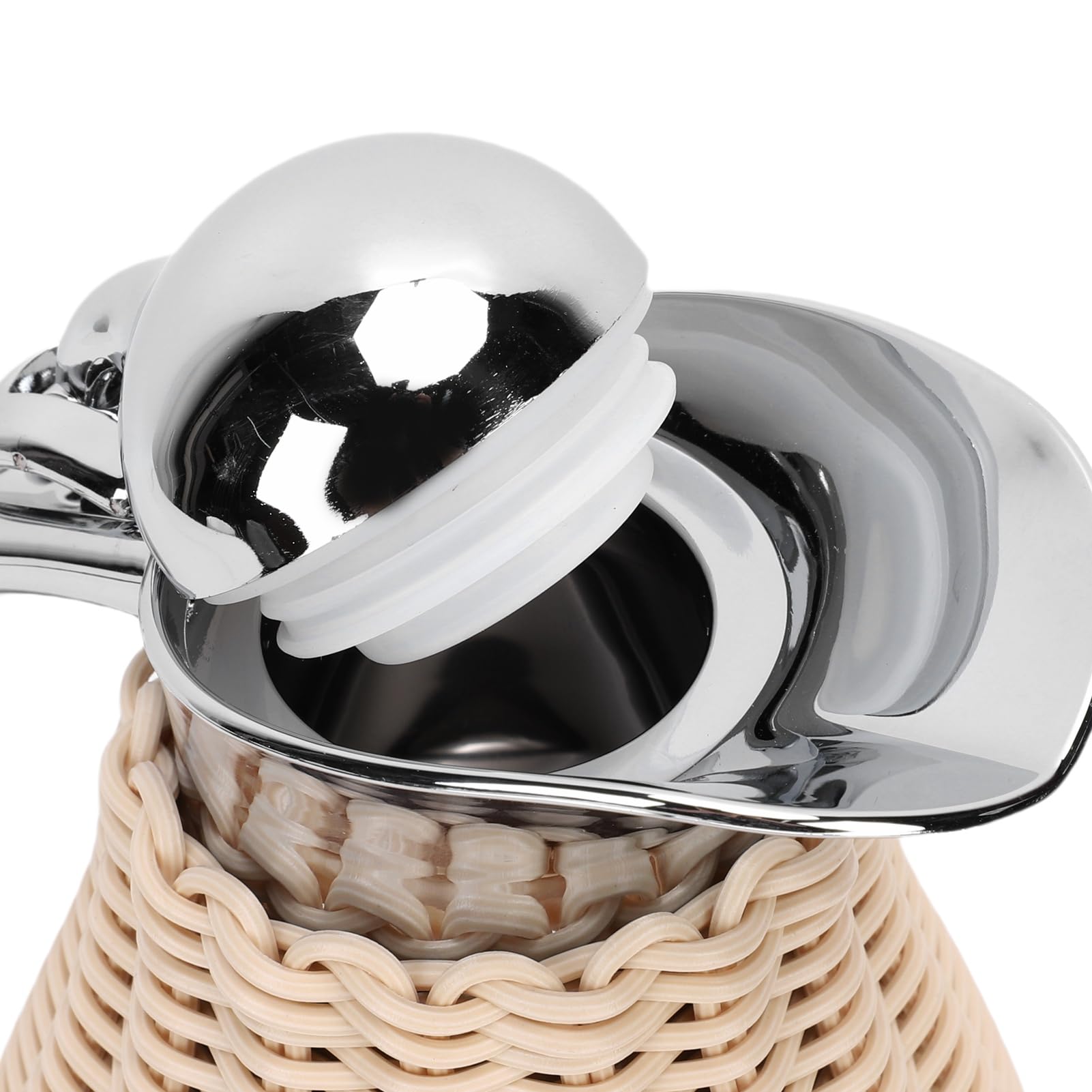 Ausla Carafe à café Thermique en Acier Inoxydable, Corps en Rotin tissé à la Main, Pichet Isotherme de 1,5 L pour Boissons Chaudes et Froides (Beige)
