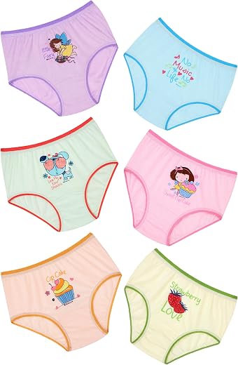 Kids Girls Panty Ultrasoft Underwear 100% Cotton Soft Comfortable | Skin Friendly | Innerwear Pack of 6 Print May Vary