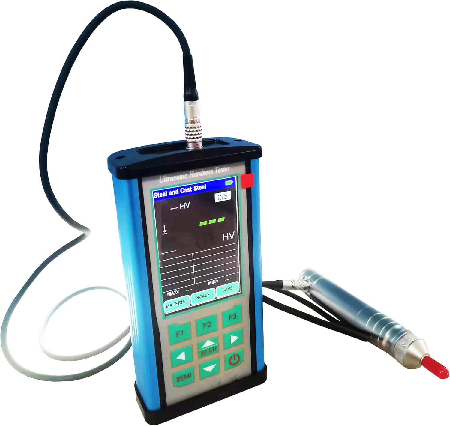 Ultrasonic Durometer Ultrasonic Portable Hardness Tester Probe 10kgf Test force 98N USB Interface HV10-1900 HB76-618 HRB41-105 HRC20.3-68 HRA60.7-85.6 For Steel And Cast Steel,Cast Aluminium,Copper