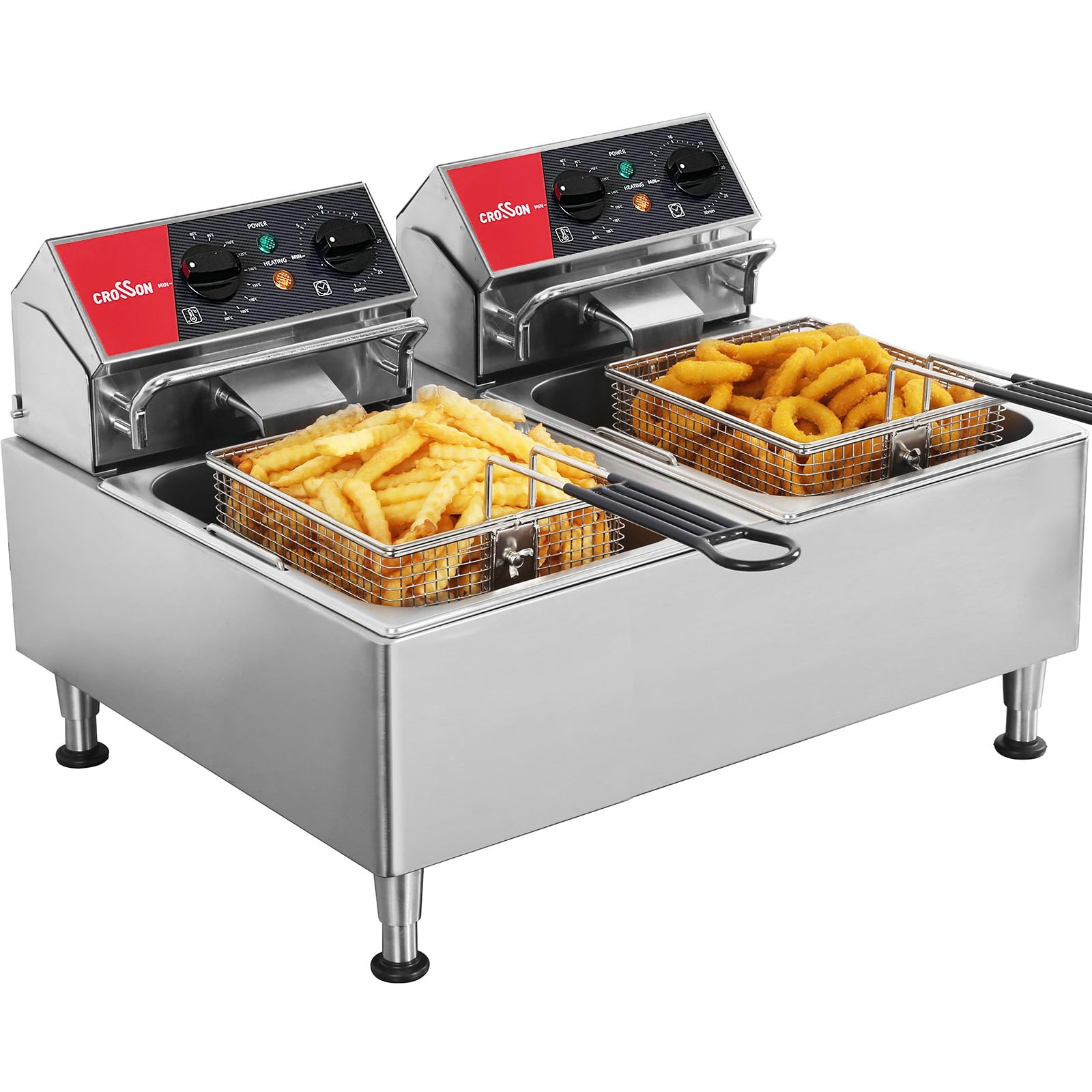 CROSSON Freidora Eléctrica Comercial 12L,Freidora de Aceite de Acero Inoxidable 6000W con Tapa,Tanque de Aceite ExtraÃble para FreÃr Papas Fritas y aros de cebolla en la cocina del restaurante