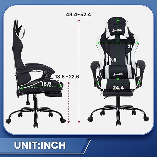Miniatura 3 de Silla de oficina para videojuegos, silla de escritorio con reposapiés, soporte lumbar, reposacabezas y reposabrazos, giratoria, ergonómica, para
