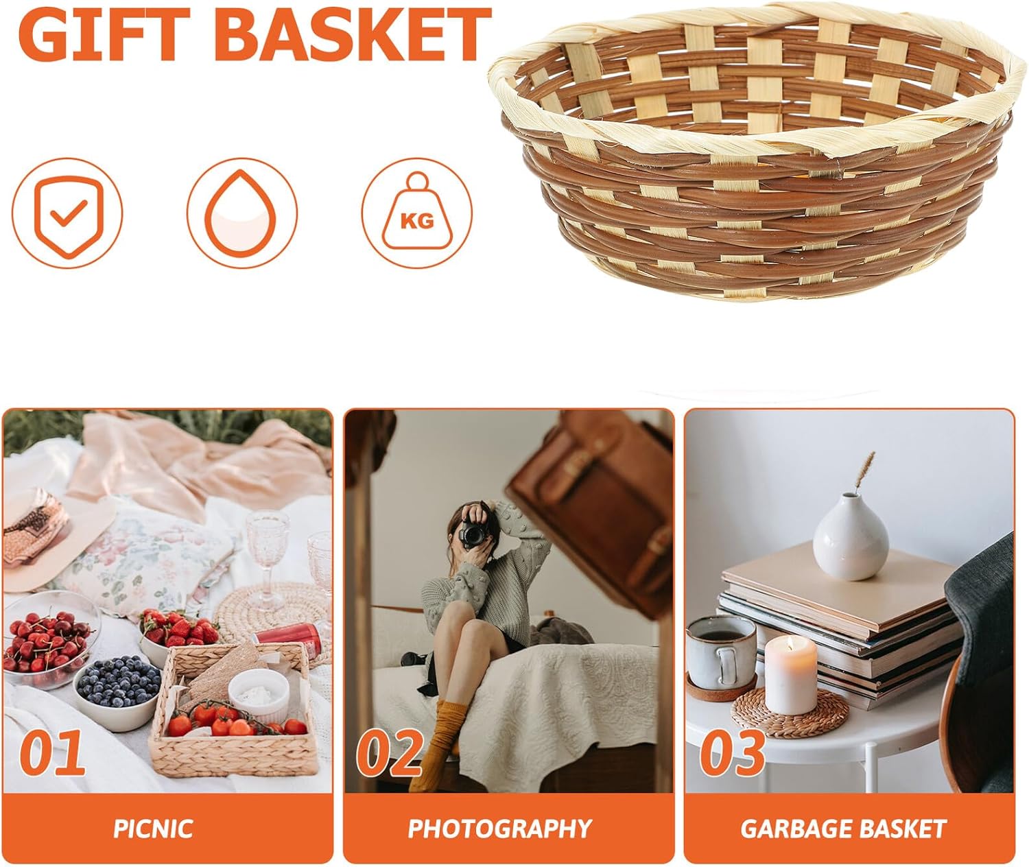 12pcs Woven Fruit and Bread Basket Set, Multi-function Tabletop Storage Basket for Home Kitchen, Handmade Vine Weaving Design, Suitable for Food Serving and Organizing