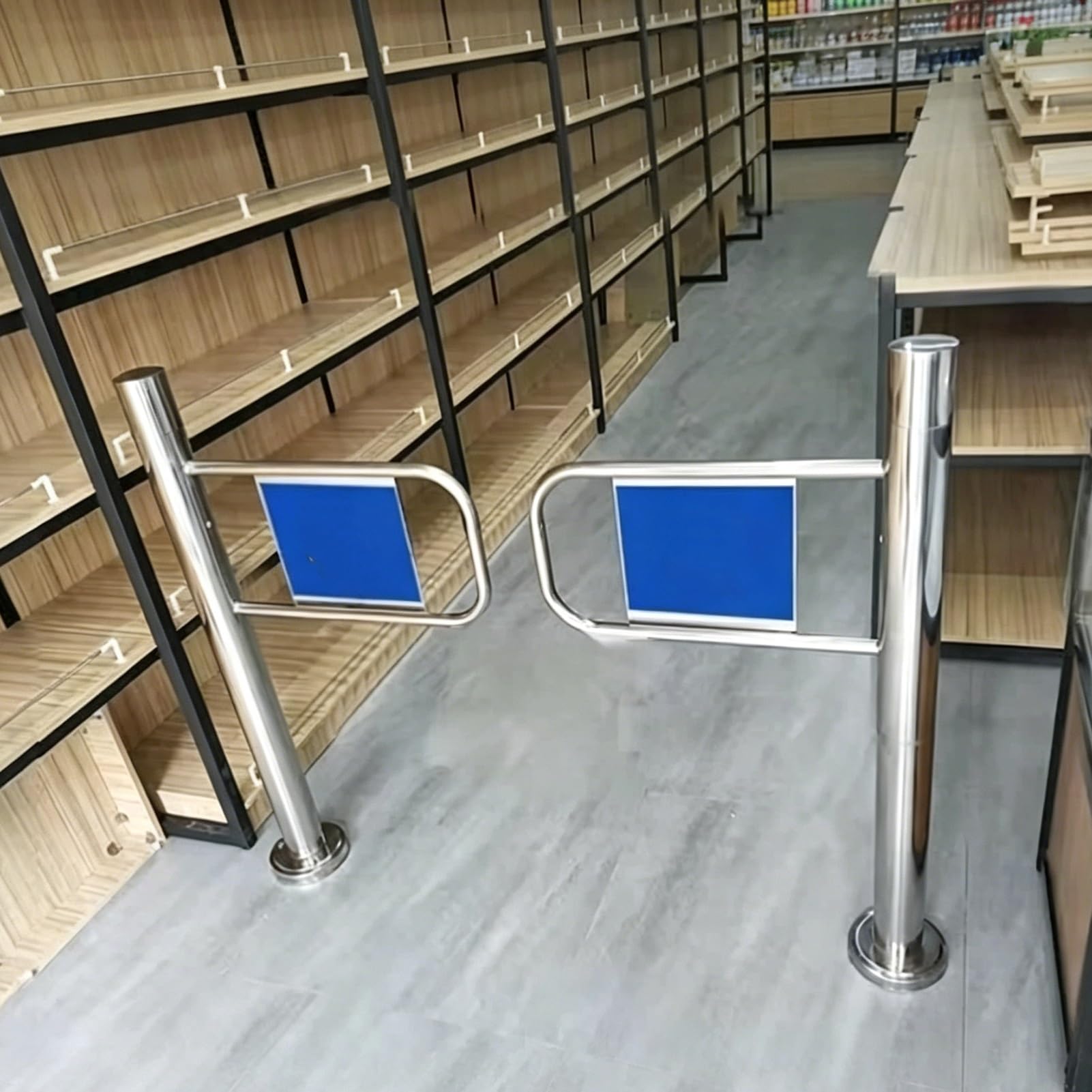 Supermarket Entrance Door Passage Safety Gate, Stainless Steel Swing Gate Automatic Closing Barrier, Heavy-Duty One Sided Swinging Doors for Cashier(W 150cm(59in))