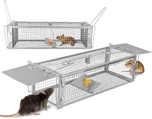 Trampa humana para ratas, trampa grande de 2 puertas para ratones que funciona para interiores y exteriores, atrapa y libera jaula de trampa de