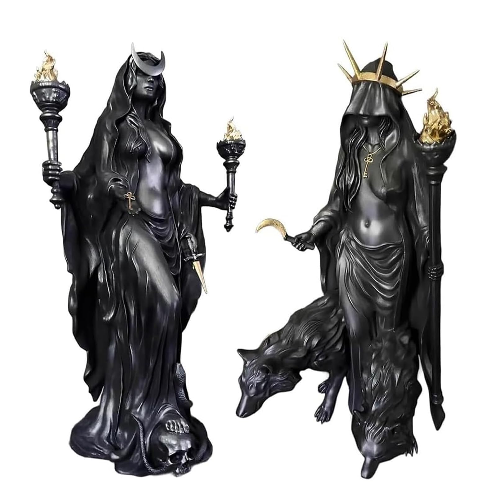 Guuzetu All Hekate Niktipolos, The Witch Of The Night, Underworld Hekate Phōsphoros Light-Bringer Or Morning Star Statue, Hecate Greek Goddess With Her Hounds Of Magic Resin Sculpture, Home Decor (All)