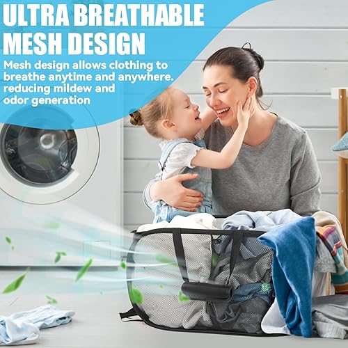 Miniatura 4 de Cestas plegables de malla para la lavandería, paquete de 4 unidades de 76 L  20 galones, cesta plegable de malla plegable, cesta de regalo plegable