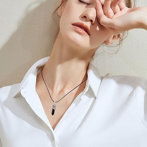 Miniatura 3 de Collar de plata de ley 925 con colgante de cristal negro zorrotigreáguilalobo para hombre, joyería gótica de zorro