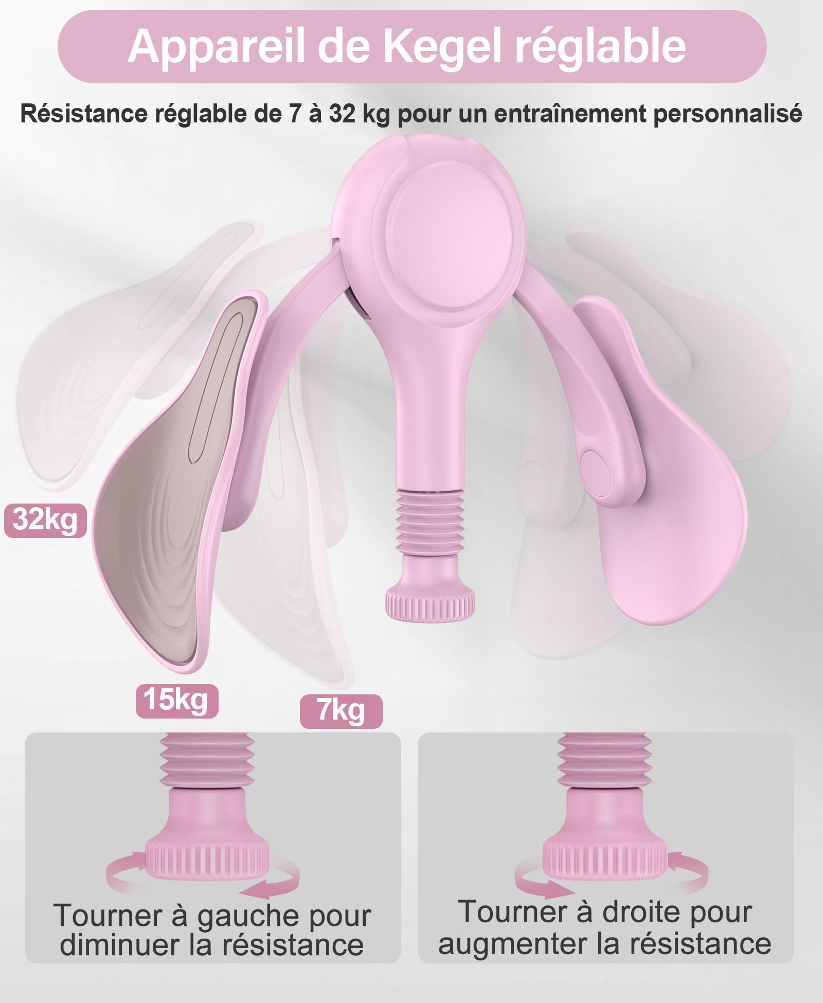 Appareil pour Muscler Le Périnée et Fessiers, Kegel Appareil de Musculation Réglable 31.8kg pour Femme et Homme, Équipement de Renforcement à Domicile pour Post-Partum, avec Bande