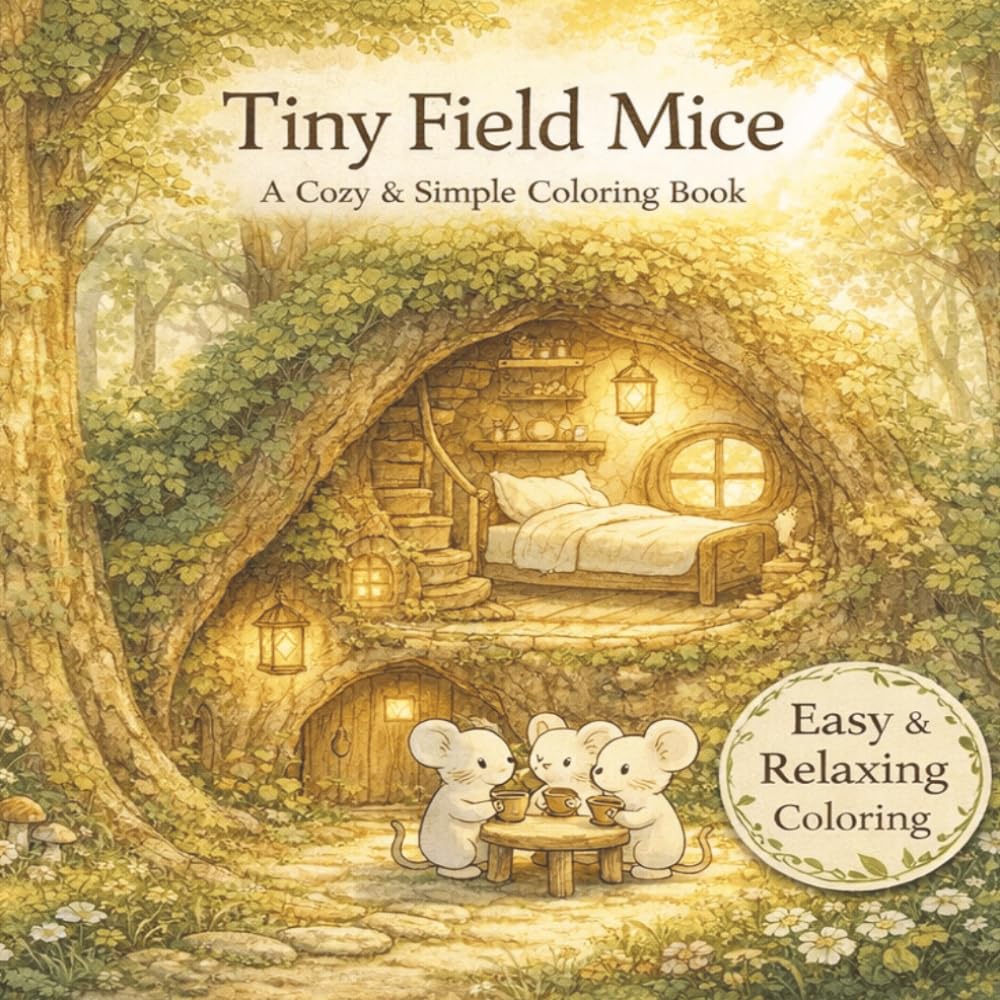 Tiny Field Mice Coloring Book for Adults and Teens: Cozy Woodland Homes, Cute Animal Scenes, and Easy Relaxing Designs for Stress Relief and Mindfulness