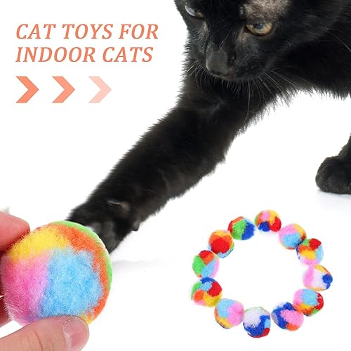 Miniatura 6 de 20 bolas de gato arcoíris de felpa suave con pompón para mascotas para masticar y entrenar para gatitos, juego interactivo para estimular la