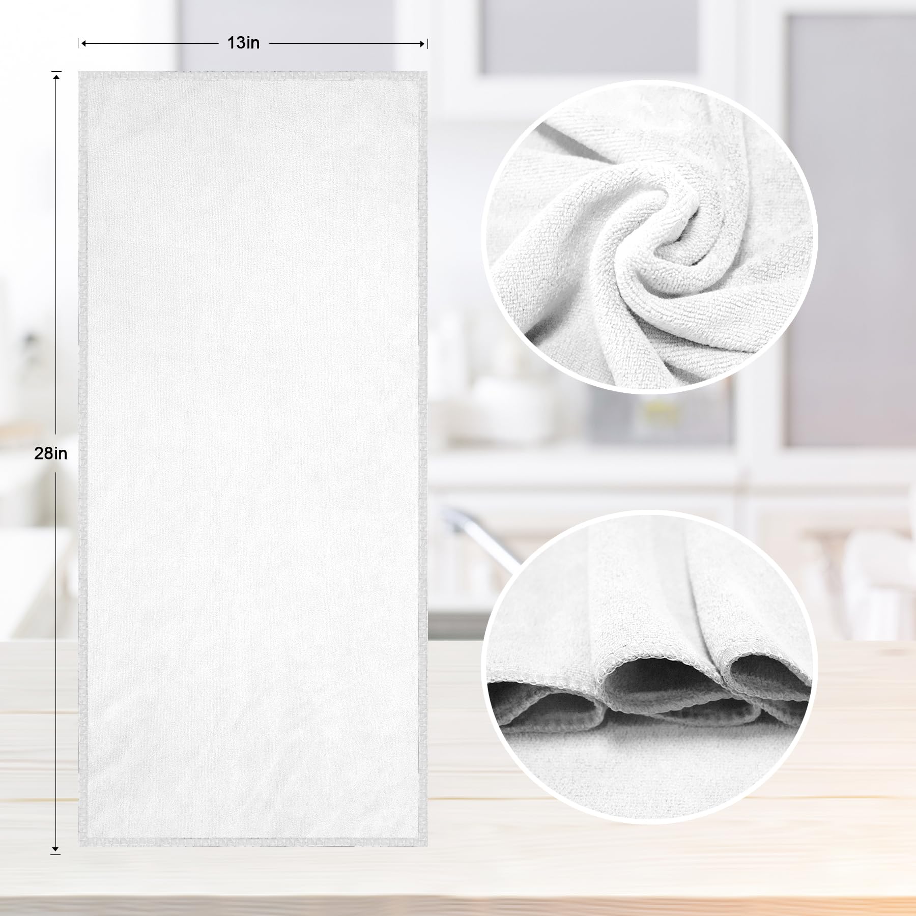 kimteny Küchentücher, 33 x 71 cm, 400 g/m², Premium-Geschirrtücher, super saugfähige Korallensamt-Mikrofaser-Reinigungstücher, schnell trocknende Lappen zum Geschirrspülen (6 Stück, weiß)