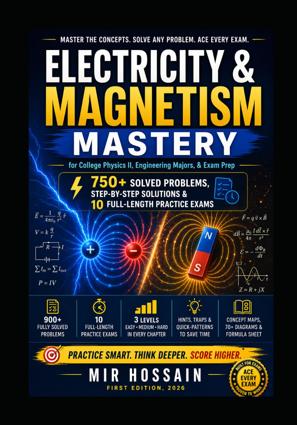 Electricity & Magnetism Mastery for College Physics II, Engineering Majors, & Exam Prep: 750+ Solved Problems, Step-by-Step Solutions & 10 Full-Length Practice Exams