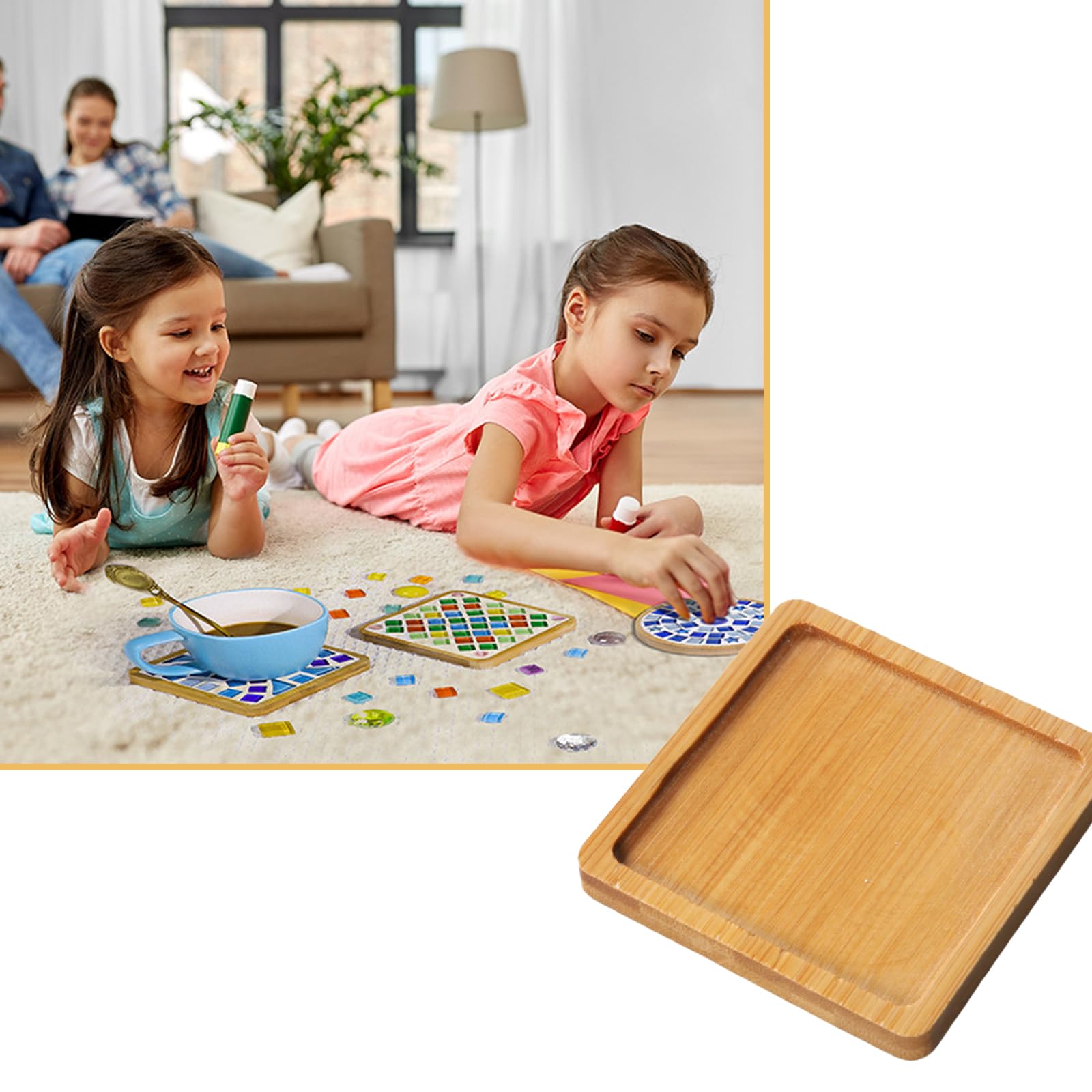 Posavasos de Mosaico de Bambú, 6 Pcs, Cuadrados, Resistente al Calor, Rellenables para Bebidas, Vasos, Vidrio