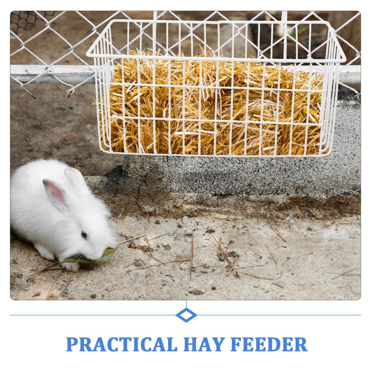 INOOMP Mangeoire à foin pour lapin, mangeoire à lapin, bac à herbe pratique pour chevaux, mangeoire à lapin, cochon d'Inde, panier de rangement en fer forgé blanc