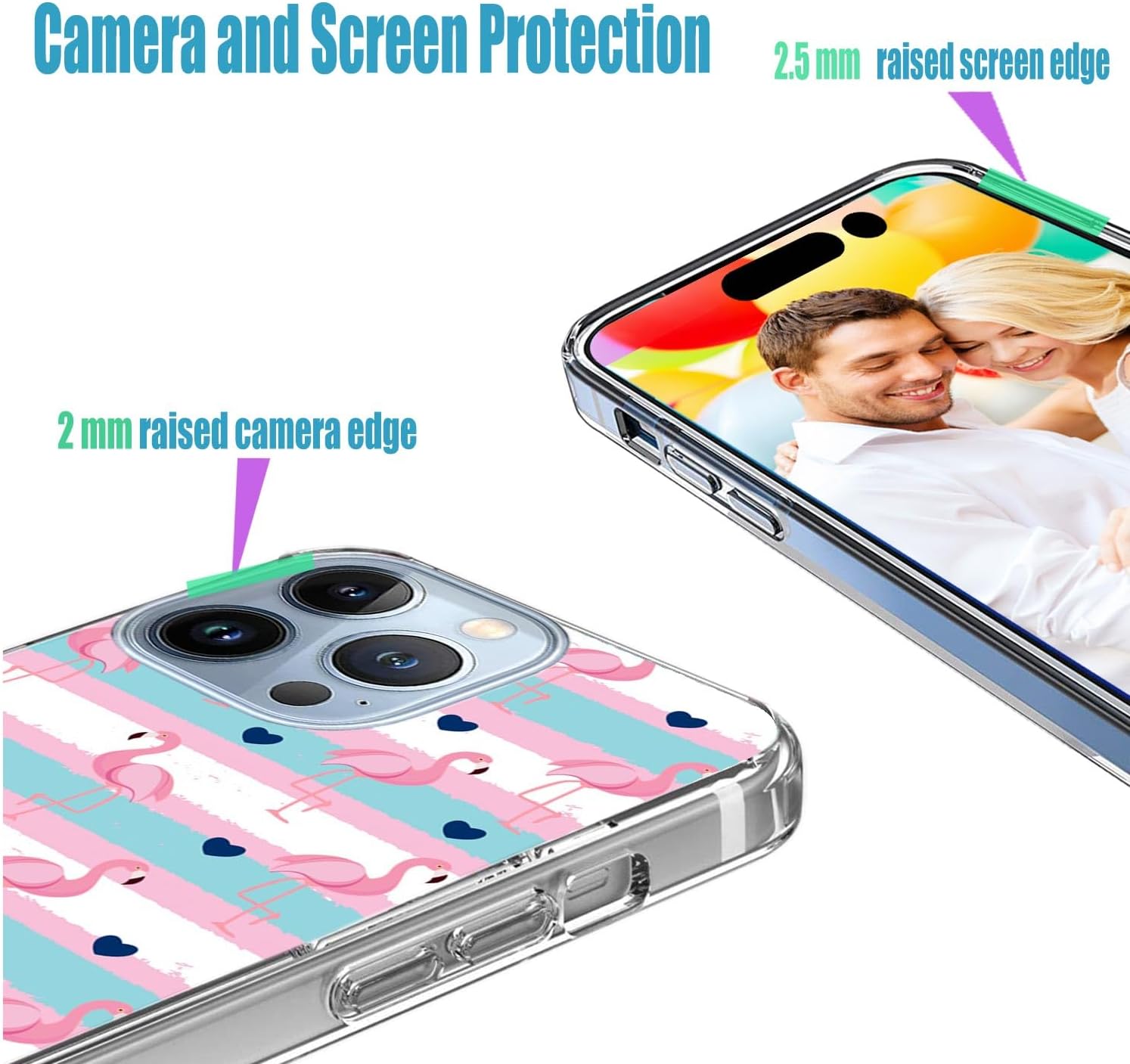 for iPhone 14 Pro Case,iPhone 14 Pro Case for Girl Women Men, Full Protective Shockproof Slim Soft TPU Clear Case Cover for iPhone 14 Pro,Cute Cartoon Animal Pink Flamingo Blue Love Heart - Image 5