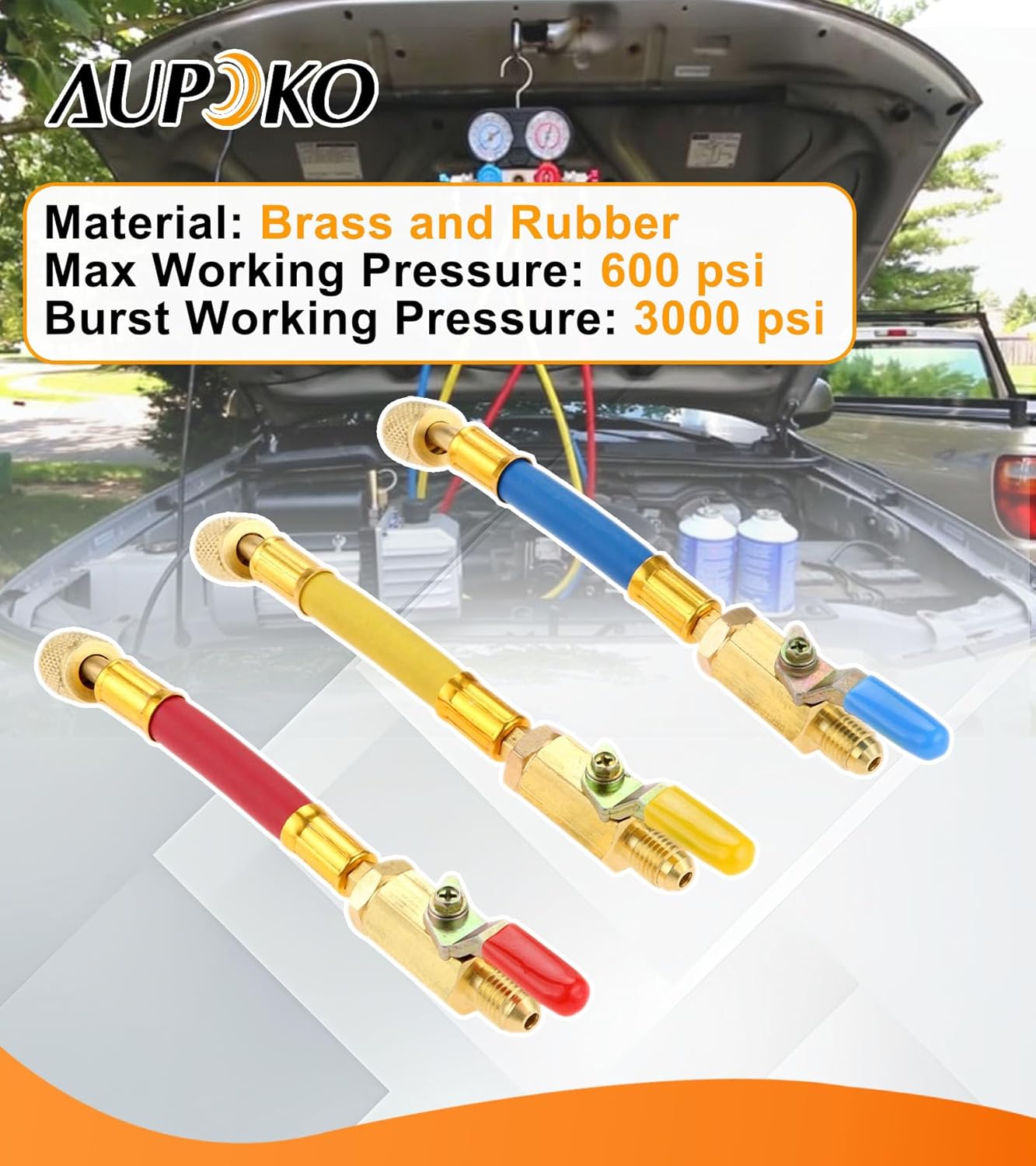 R134A R410A R22 R12 Charging Hoses and Ball Valve Set, 3 Pcs Color Coded Hoses/w Ball Valve 1/4" SAE Thread (7" Long) for AC HVAC Maintenance Kit and Air Condition Refrigeration Charging Tools