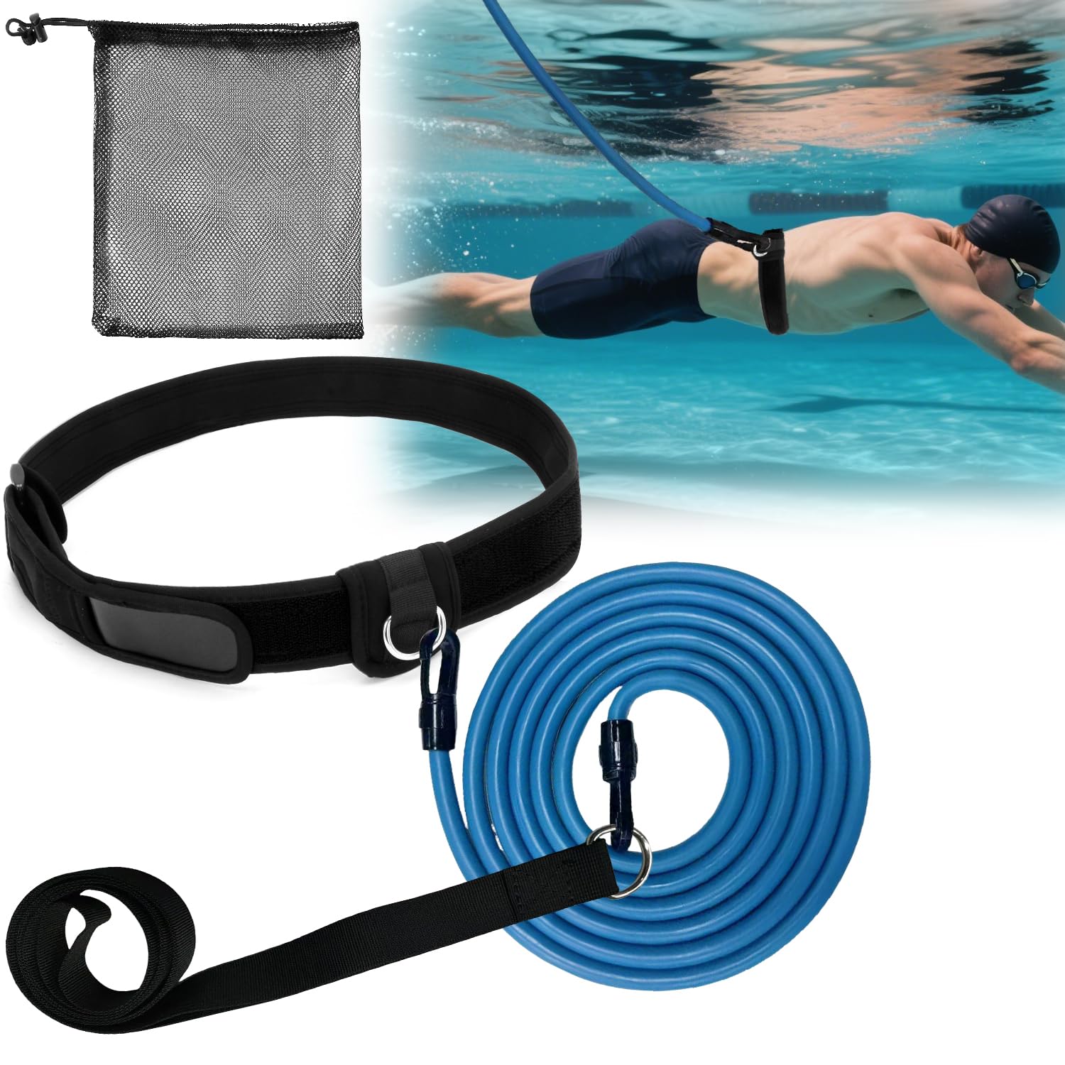Parachute Cord Swim Tether For Pool Pmsanzay Powerful Strong Swim Training  Belt Set | Lebanon Swimming Tether Swimming Tether Installation