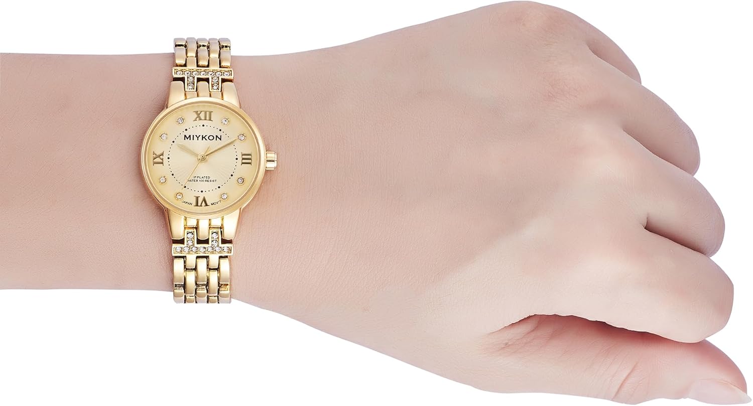 Miykon Silver and Gold Watches for Women | Small Dainty Womens Watch with Genuine Crystals | Ion Polished Women's Jewelry Bracelet, Scratch Resistant Glass, Japanese Quartz, 100ft Water Resistant - Image 4