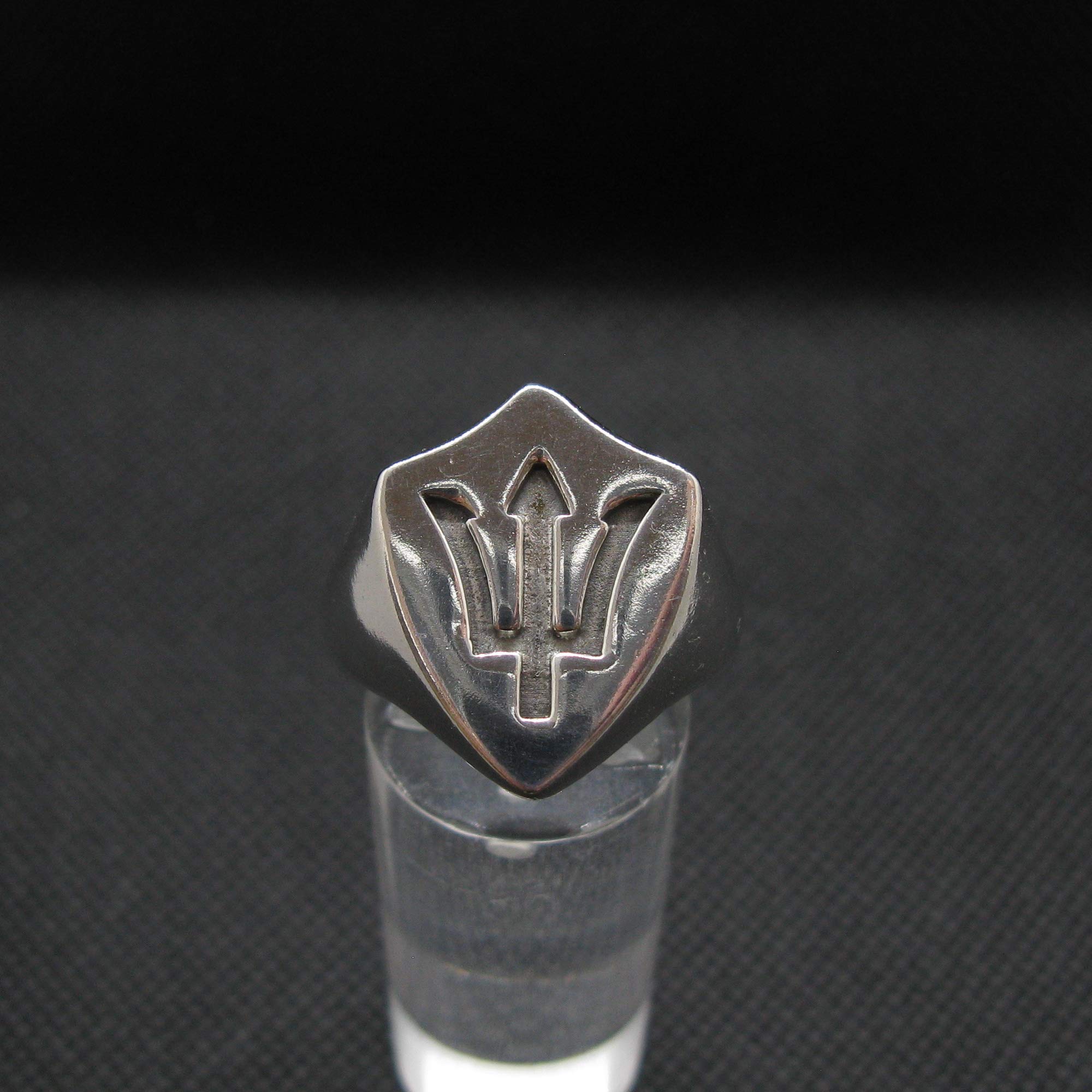 Bague en Argent Sterling Symbole de Poseidon Trident Solide Poinçonné 925