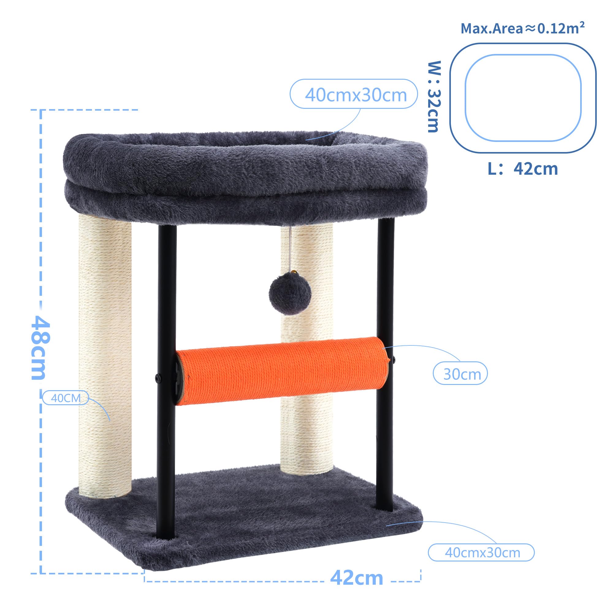 Hey-brother Árbol rascador pequeño para Gatitos 50 cm, Poste rascador Giratorio de sisal, Plataforma de Felpa, Columna Cubierta de sisal, Incluye Pelotas jugueteras, Gris Humo EMPJ010SG