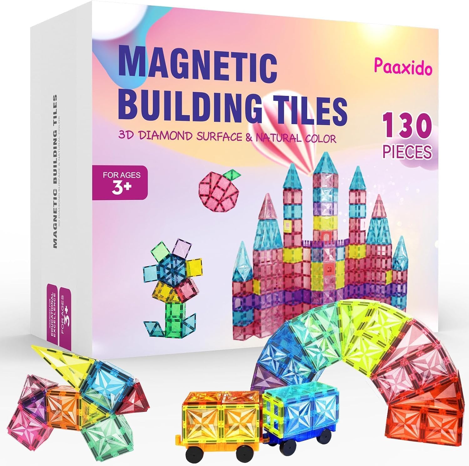 Magnetic Tiles, 130PCS Magnetic Blocks Set with 2 Cars, Gesture Sensing RC Stunt Car Toys Gift for Kids, Boys and Girls 3-5 6-8 9-12+ Year Old