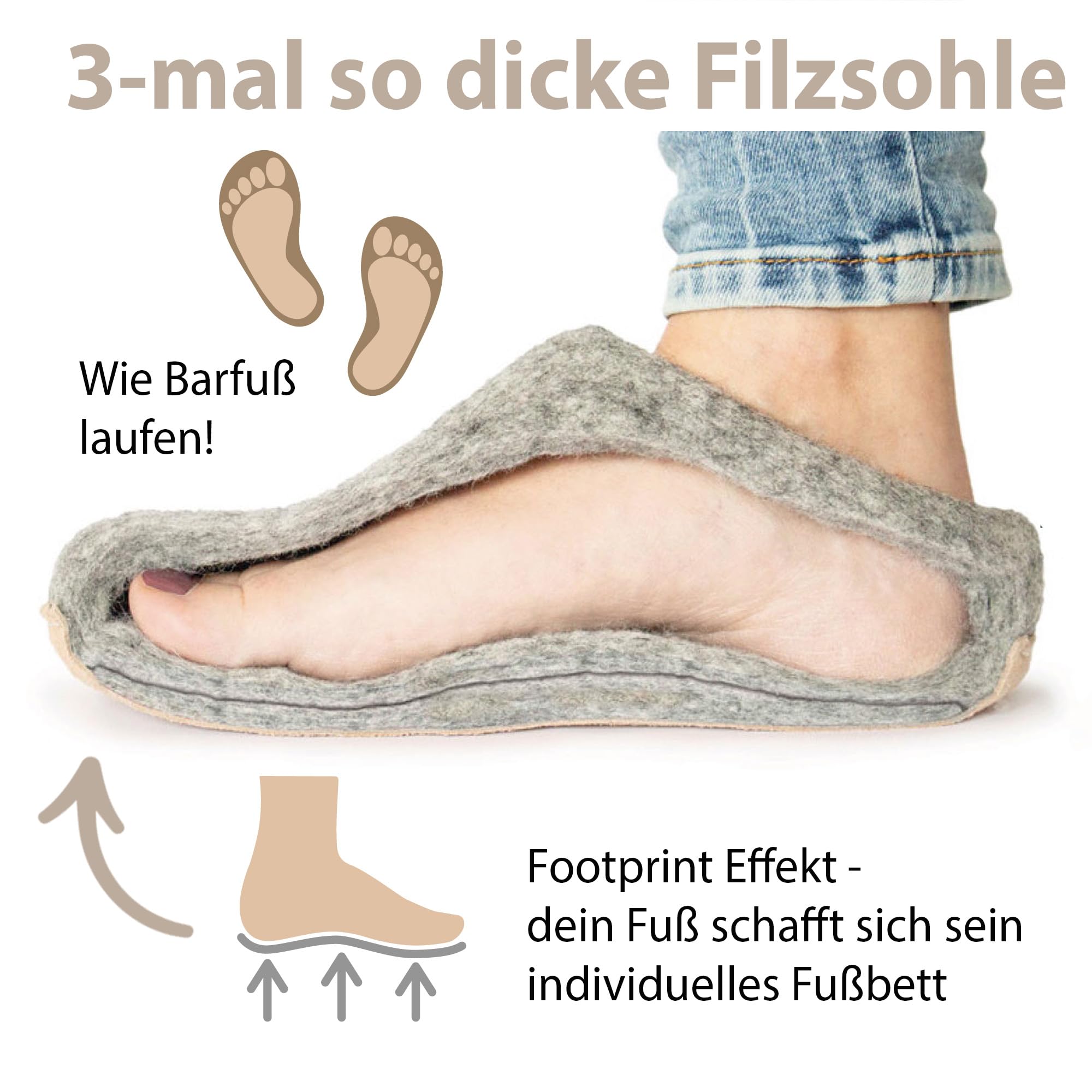 Footprint Barfuß-Hausschuhe unisex Filz-Pantoffeln mit Ledersohle, nachhaltig aus 100% Wolle