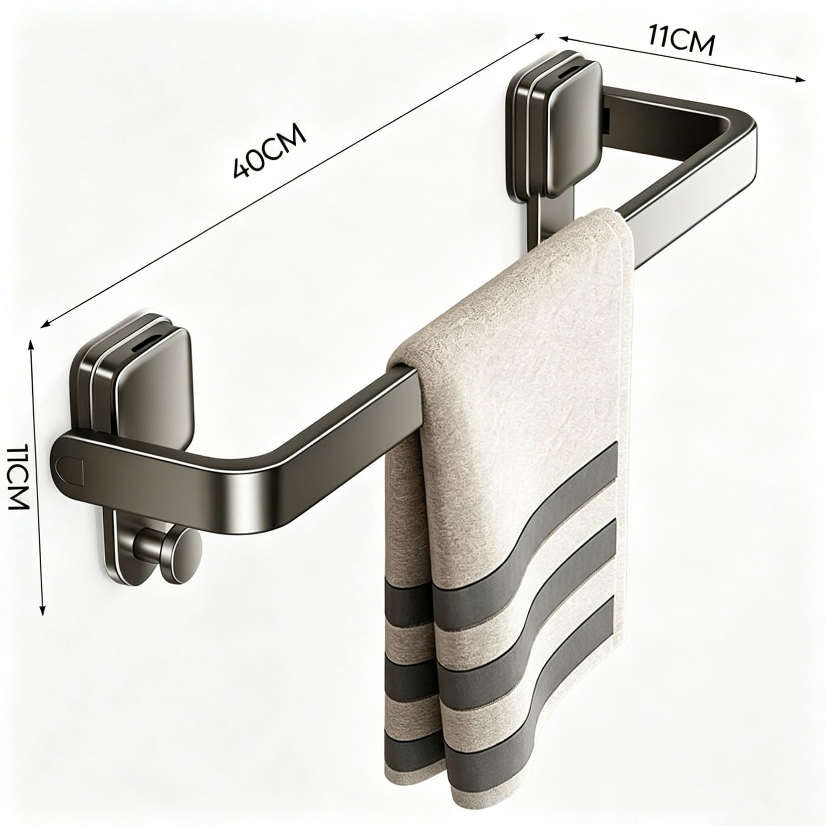 Toallero Adhesivo Soporte Barra Con 2 Ganchos, Antioxidante (40cm gun gray)