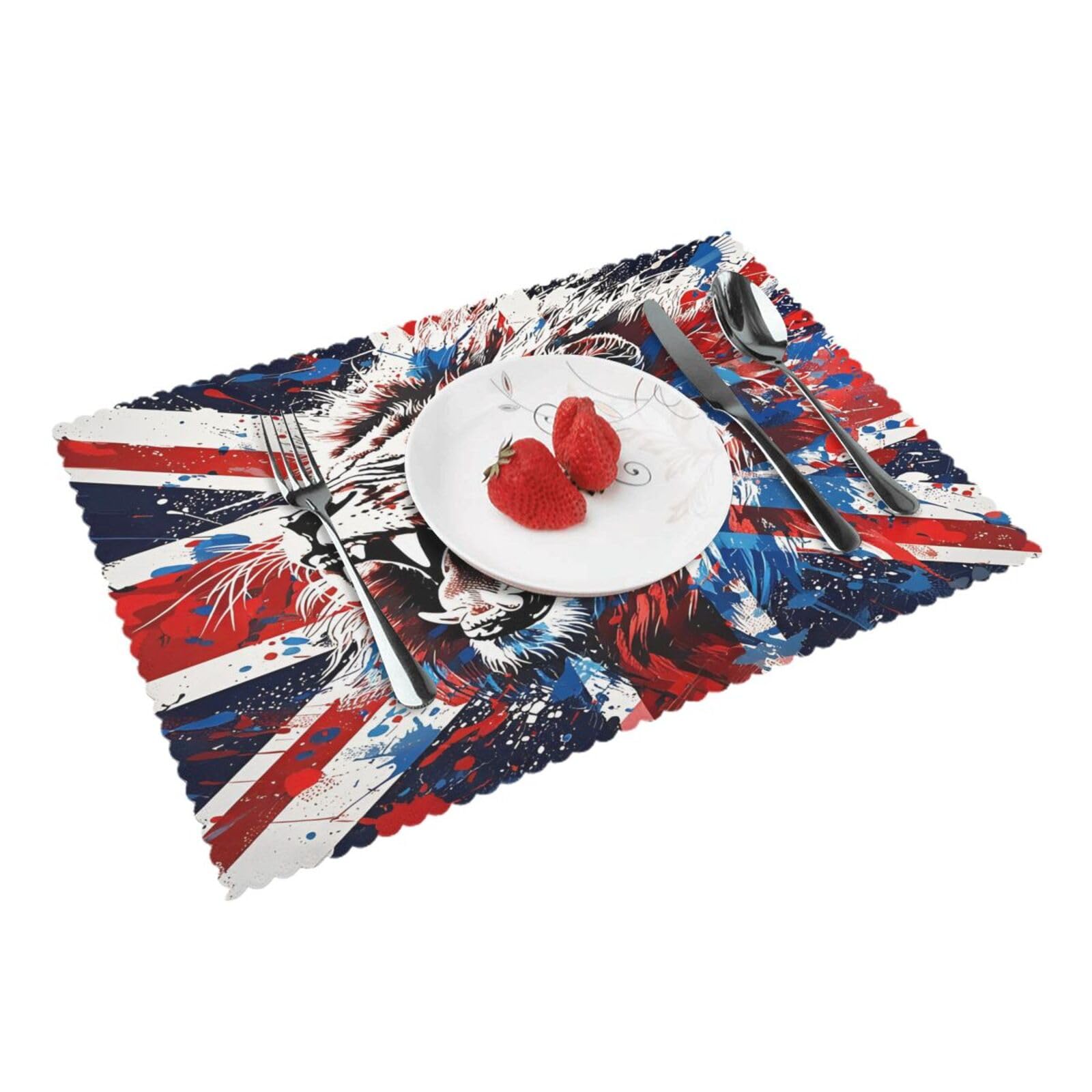 Lion Flag Art Placemats Set of 4 Print Table Mats Place Mats Table Decor for Kitchen Dining 12X18 in