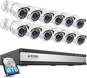 ZOSI 4K 16CH PoE Home Security Cameras System with 4TB Hard Drive,H.265 8MP 16 Channel CCTV NVR,12pcs 5MP Outdoor PoE IP Cameras,120ft Night Vision,Motion Detection,Remote Access,for 24/7 Recording asin的图片