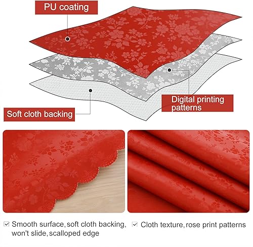 Miniatura 3 de smiry Mantel rectangular, mantel de vinilo resistente al agua, lavable, para cocina y comedor (rojo, 54 x 78 pulgadas)