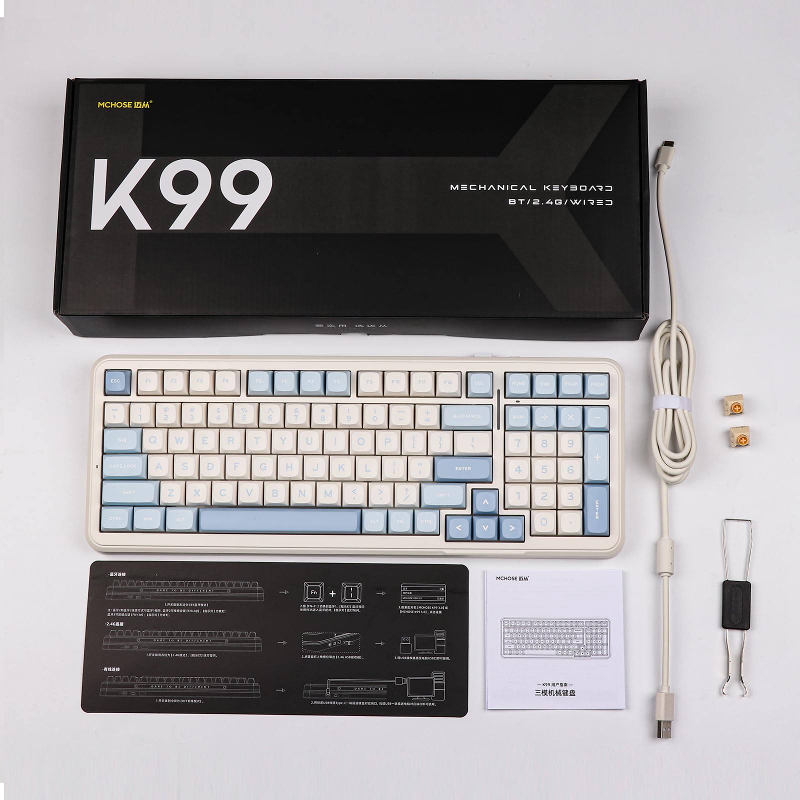 MechLands MCHOSE K99 - Tastiera da gioco senza fili al 96%, con guarnizione meccanica, BT5.0/2.4 GHz/USB-C, con imbottitura a 6 strati, batteria da 6000 mAh, Hot Swappable, NKRO per Win/Mac/Linux