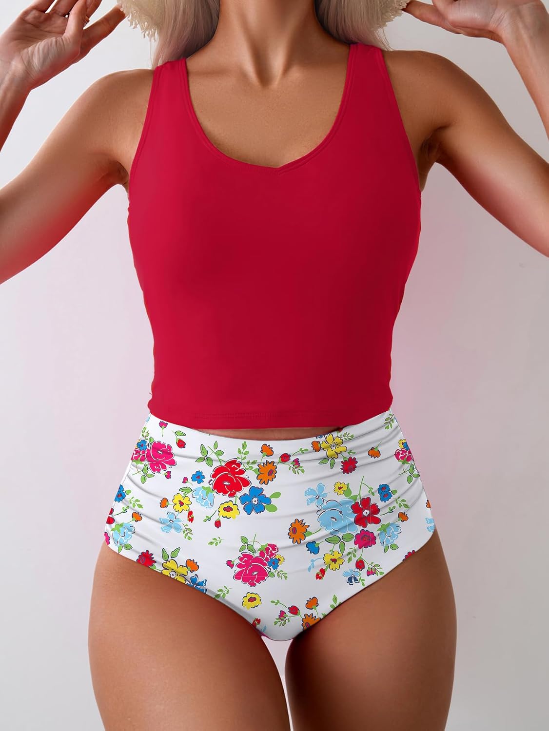 Eomenie Two Piece Tankini Swimsuits for Women Tummy Control Bathing Suits Cutout Back Swim Tank Top with High Waisted Bottom - Image 5