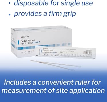 McKesson Sterile Cotton Tipped Applicators, Cleaning, 6 in, 200 ct | Medical Cotton Swabs for Wound Care, and Application, Wooden Shaft, Disposable, McKesson Cotton-Tipped Applicator Swabstick
