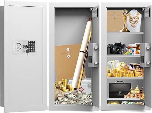 Miniatura 9 de Caja fuerte de pared ignífuga blanca de 29.53 pulgadas de alto entre los postes de 16 pulgadas, cerradura de combinación resistente en la pared con