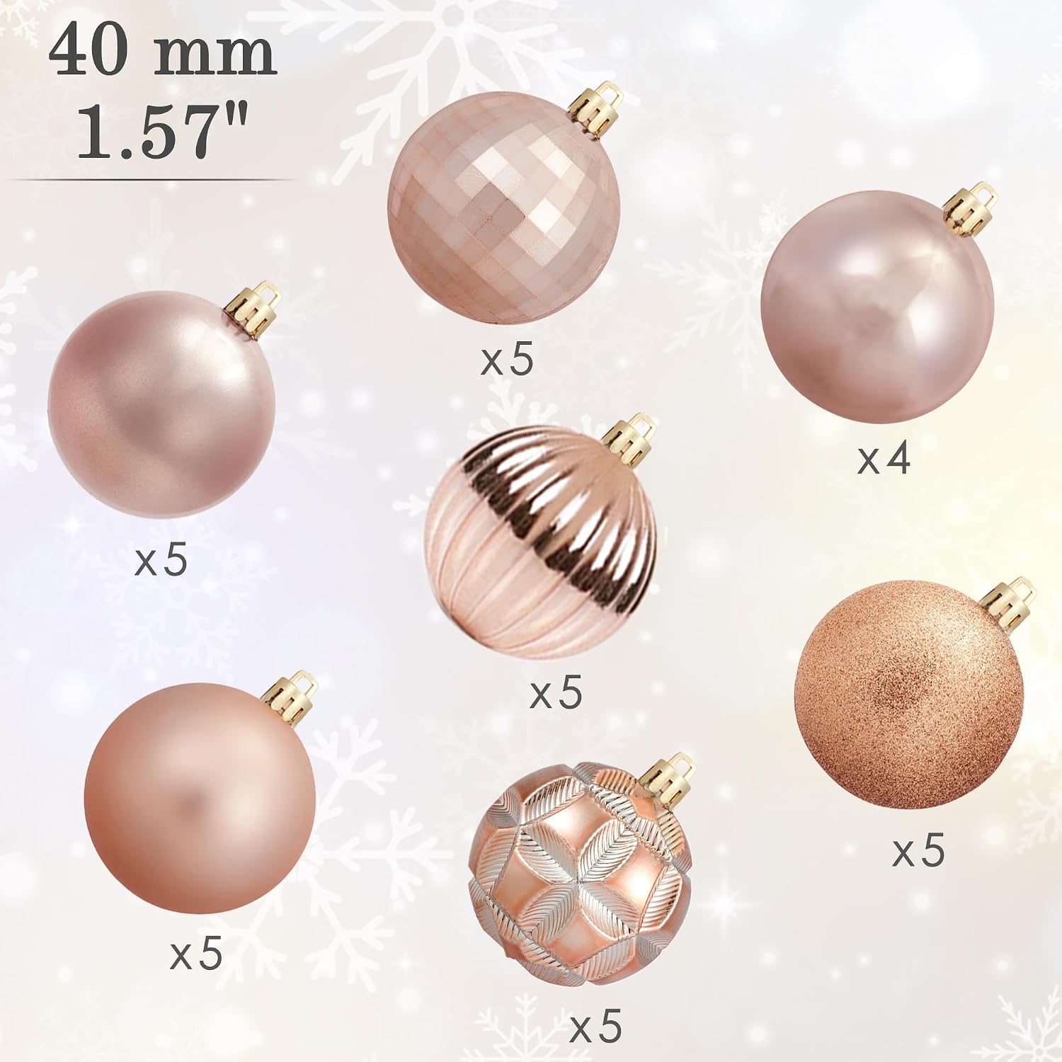 AMS 34ct Christmas Ball Mini Ornaments Party Decorations Shatterproof Festival Pendant Hangings for Xmas Tree Decor(1.57''/40mm,Champagne) image 2