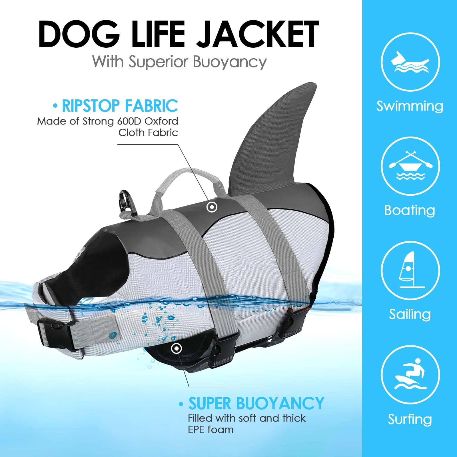 AOFITEE Gilet de Sauvetage pour Chien Ripstop Natation Sécurité réfléchissant flottabilité supérieure poignée