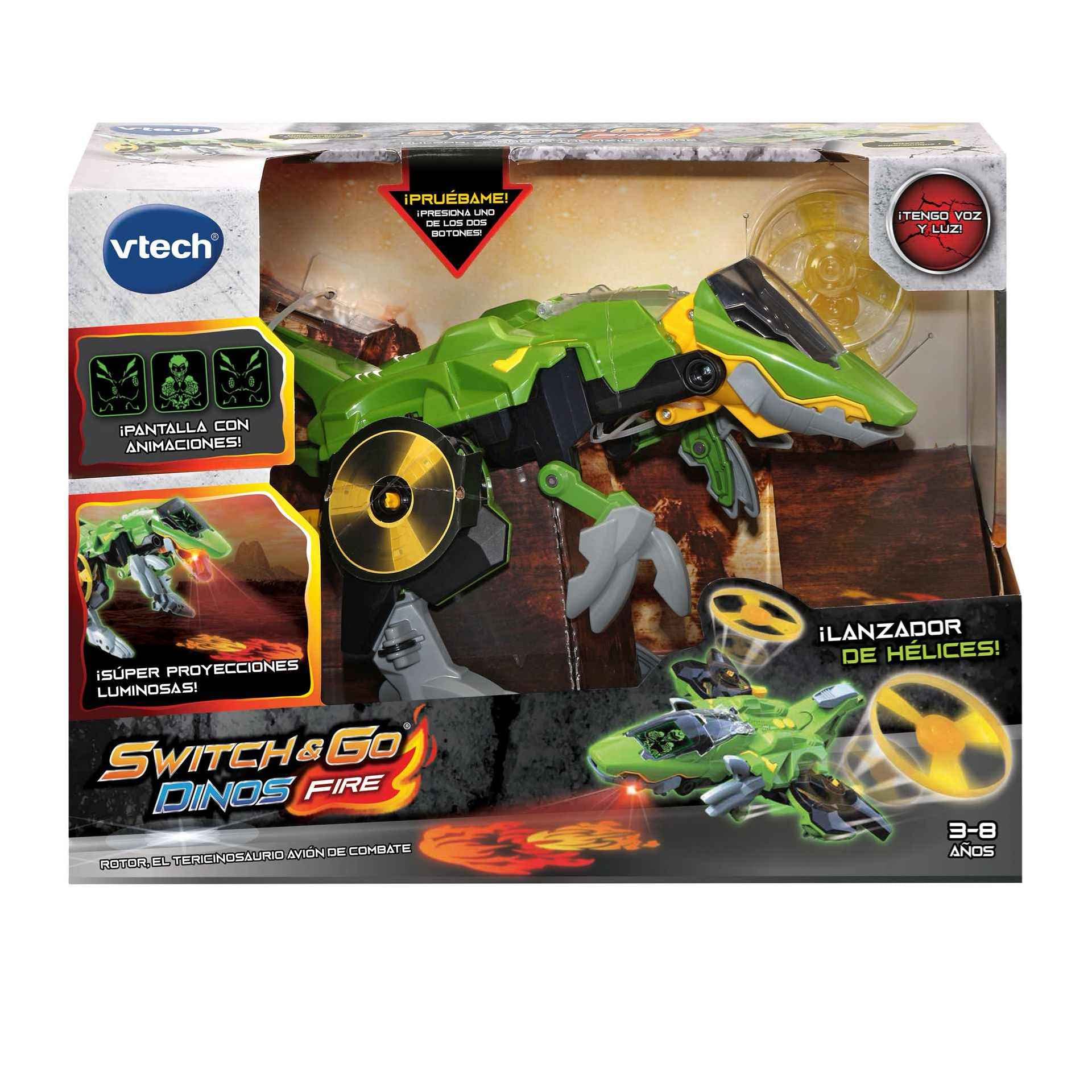 VTech Switch&Go Dinos Rotor el tericinosaurio avión de Combate | Dinosaurio Preescolar transformable para niños +3 años | Versión ESP