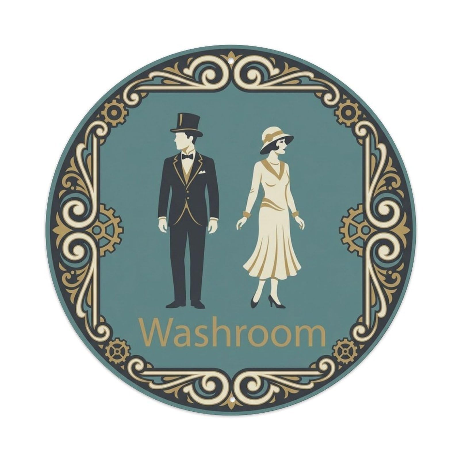 Restroom Notice Washroom Ornate Scroll Metal Tin Sign