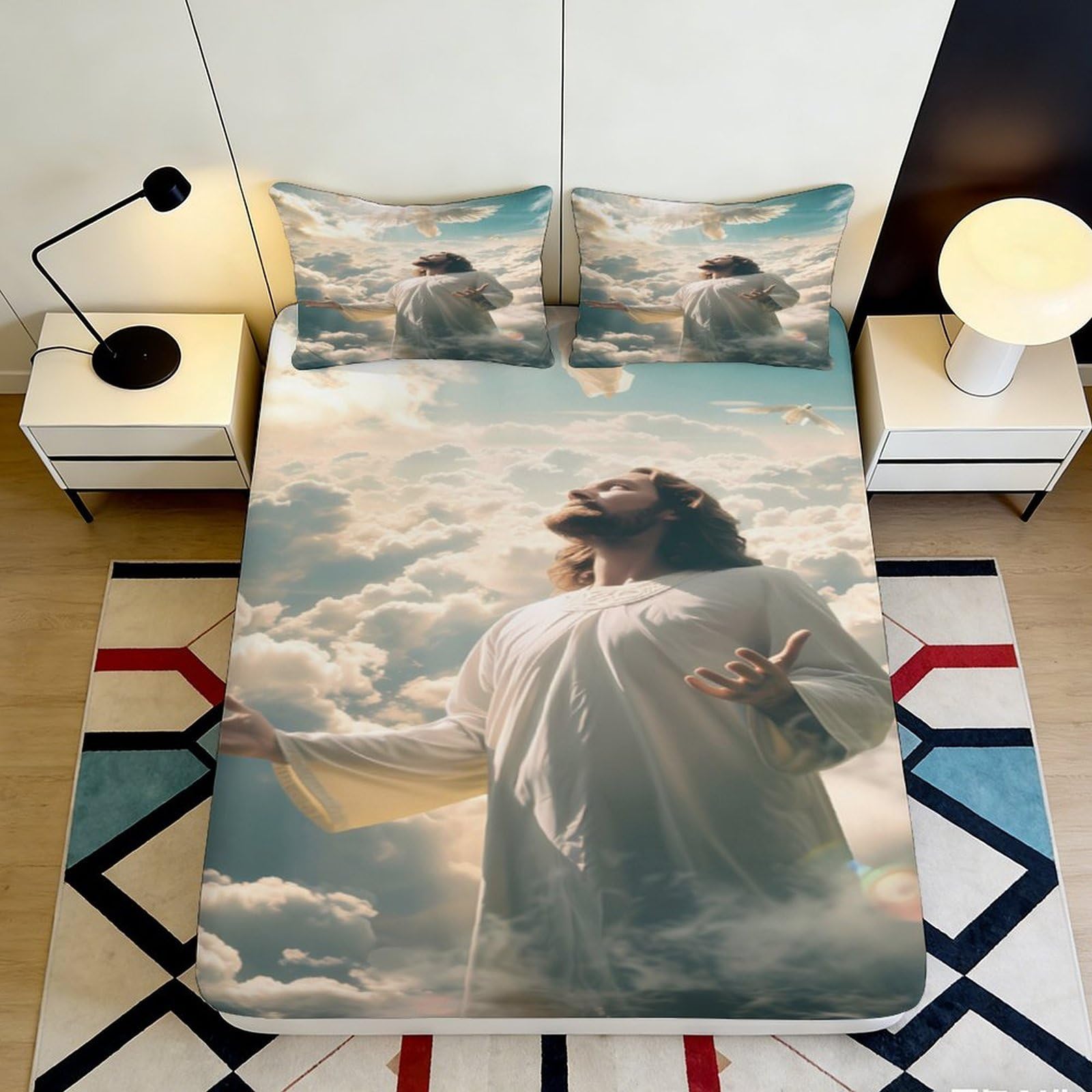 3D Printed Cloud Sky Fitted Sheet Microfiber Deep Pocket Bedroom Bedding Cloud Sky Mattress Fitted Cover for Adults 90x200x25cm