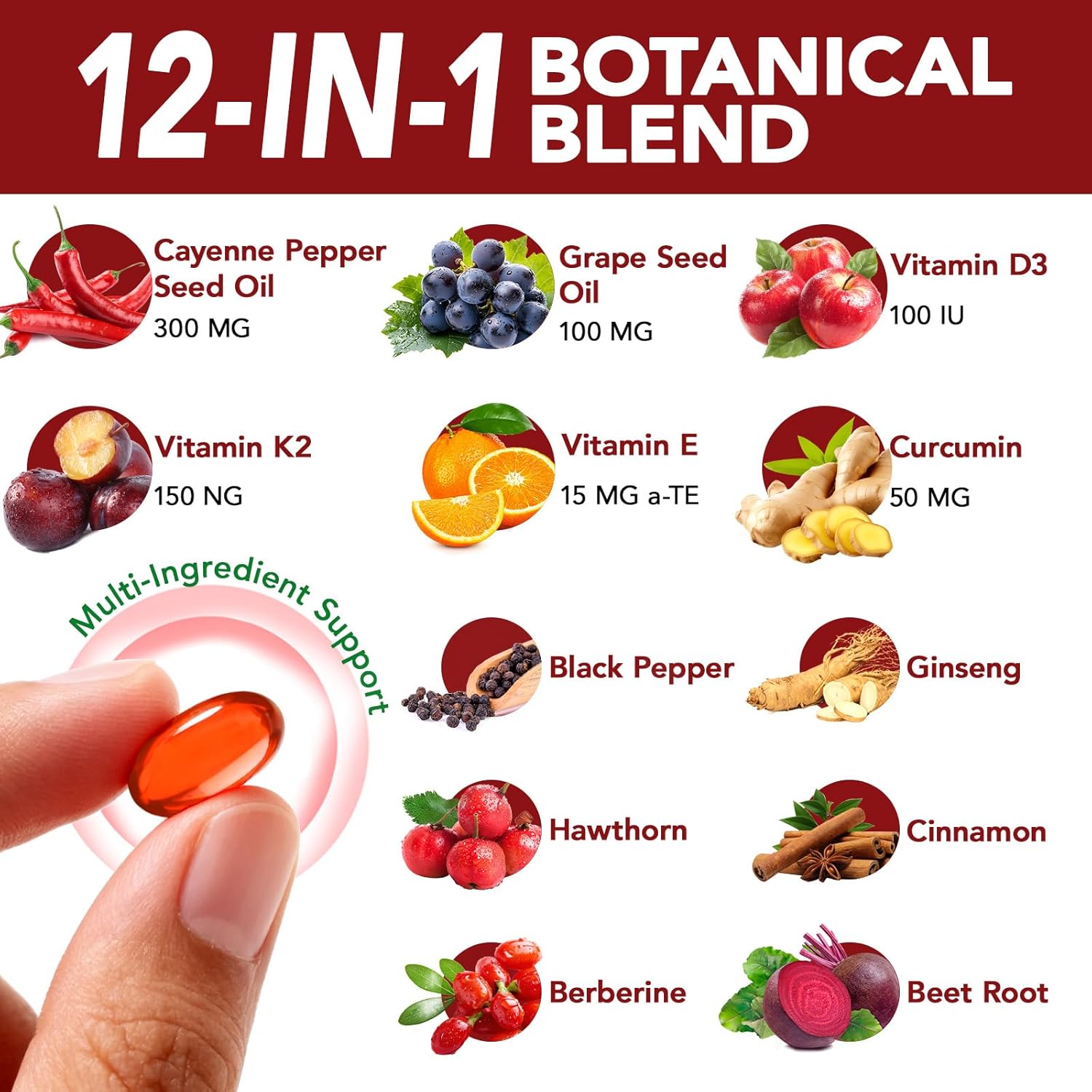 Cayenne Pepper Softgels Supplement | 12-in-1 3000mg per Serving with Vitamins D3, K2 & E | Supports Healthy Circulation & Daily Energy | Features Hawthorn, Beetroot & Turmeric | 240 Capsules - Image 5
