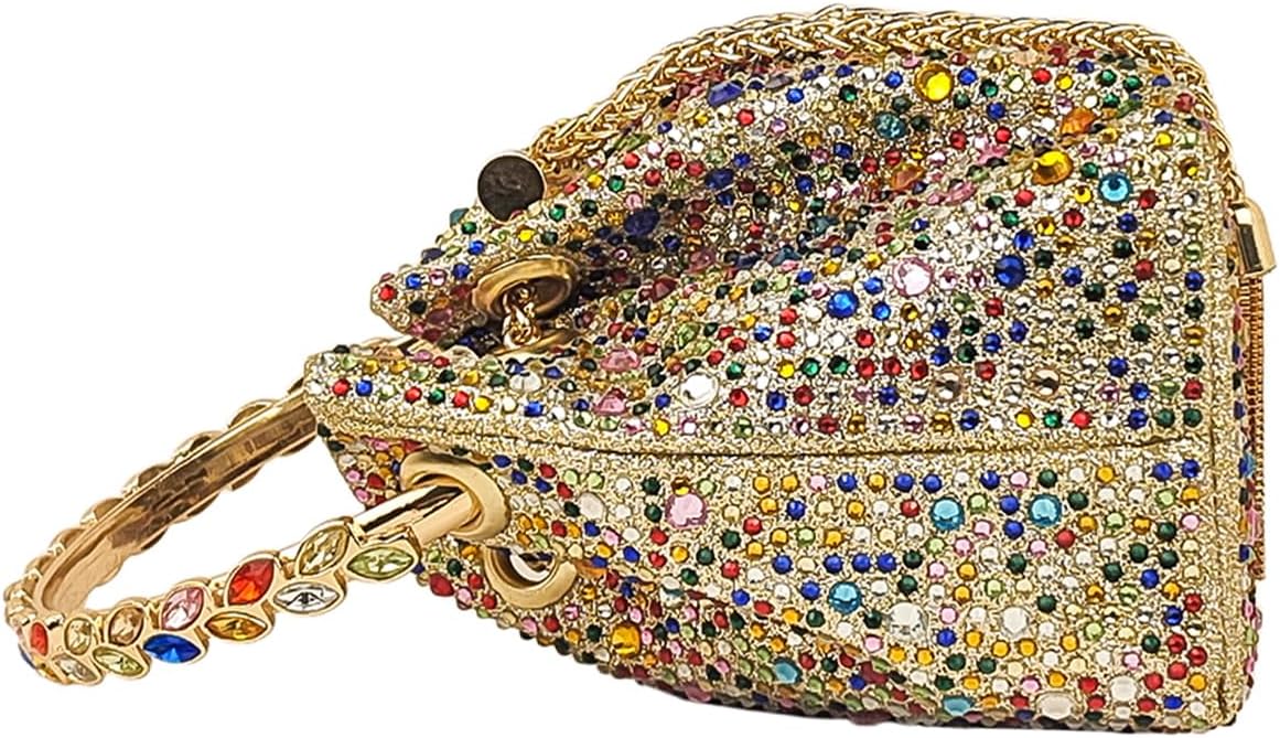 HUANG ZHUANG Colorful Crystal Soft Purse Sparkly Rhinestone Handbag Women Clutch Bling Party Crossbody Bag for Prom Cocktail