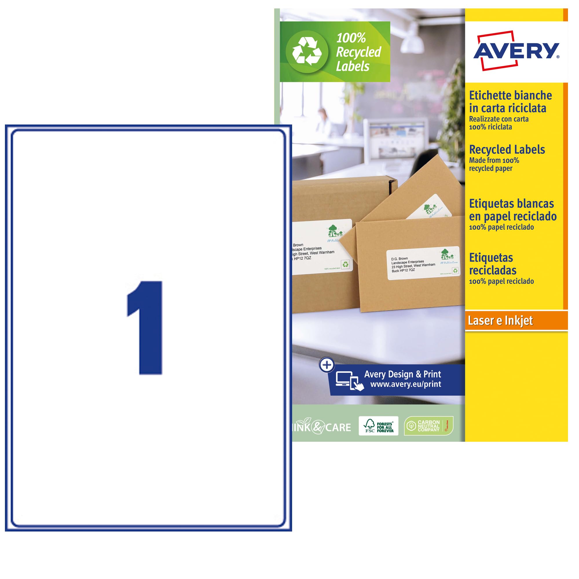 Avery Recycled LR7 White Labels QuickPeel 199.6 x 289.1 White — image 1