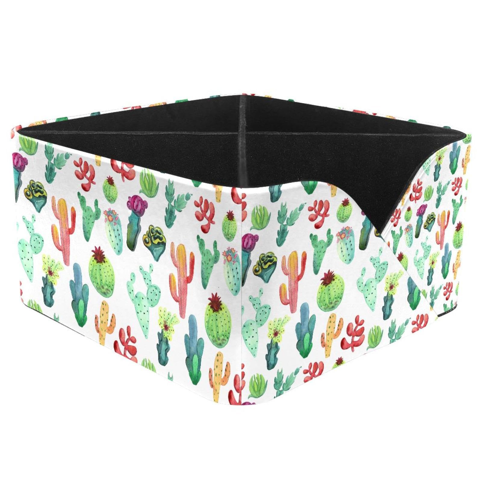 KengjuTesu Watercolor Vibrant Cactus Desktop Organizer Pen Holder, Rectangular Pencil Cup for Office, Study and Makeup Stations