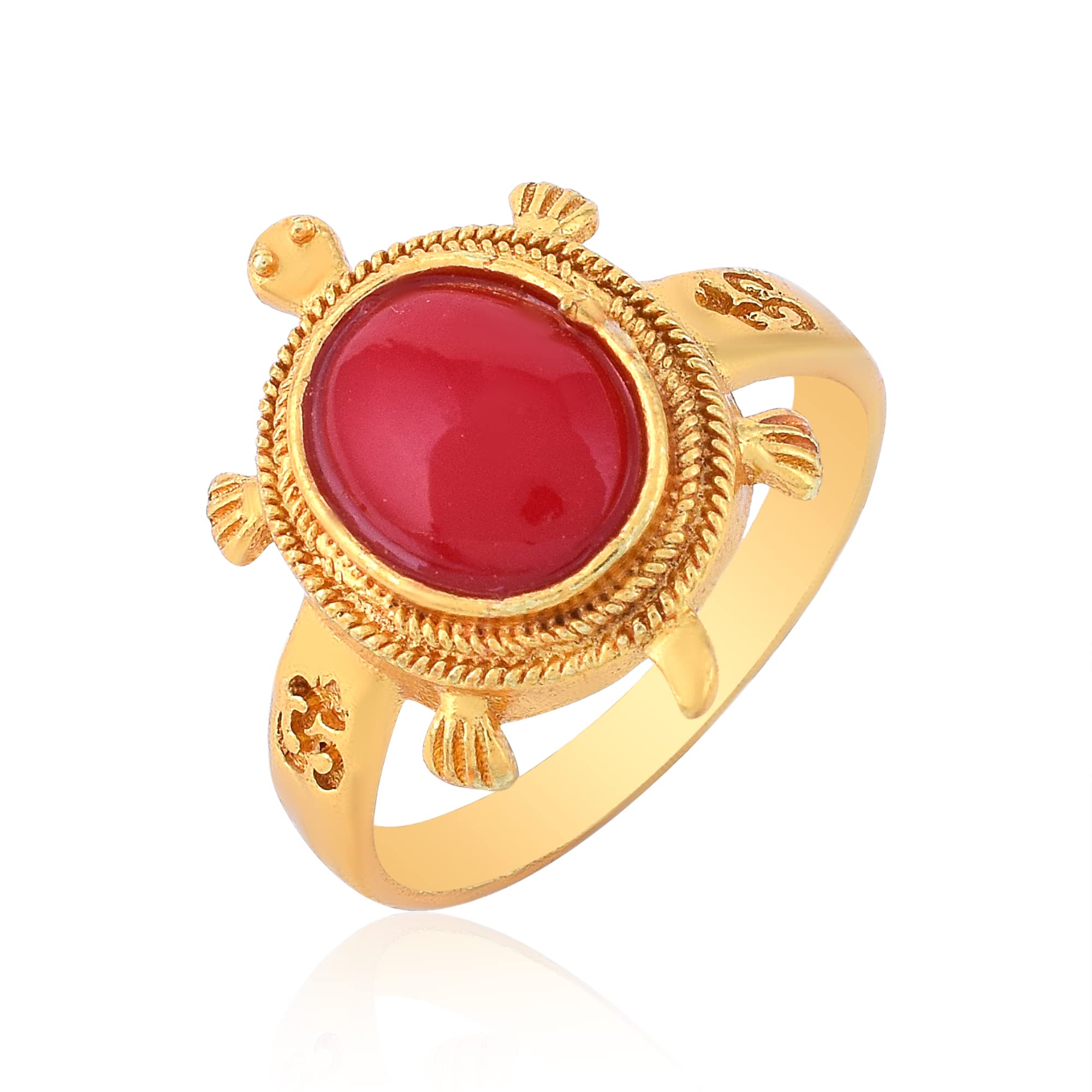 Gold Tone Engraved Red Stone Tortoise Good Luck Kachua Finger Ring Jewelry For Men Women Boys & Girls-image-23