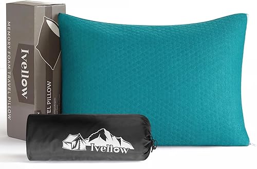 Ivellow Almohada de viaje de espuma viscoelástica comprimible para dormir, almohada de espuma viscoelástica triturada, almohada pequeña de apoyo