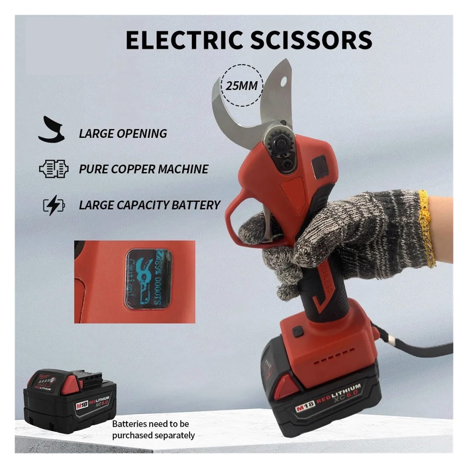 Tijeras de podar eléctricas sin escobillas con pantalla LED y batería 18V, tijeras inalámbricas 30mm, herramienta for árbol frutal for jardín, bonsái
