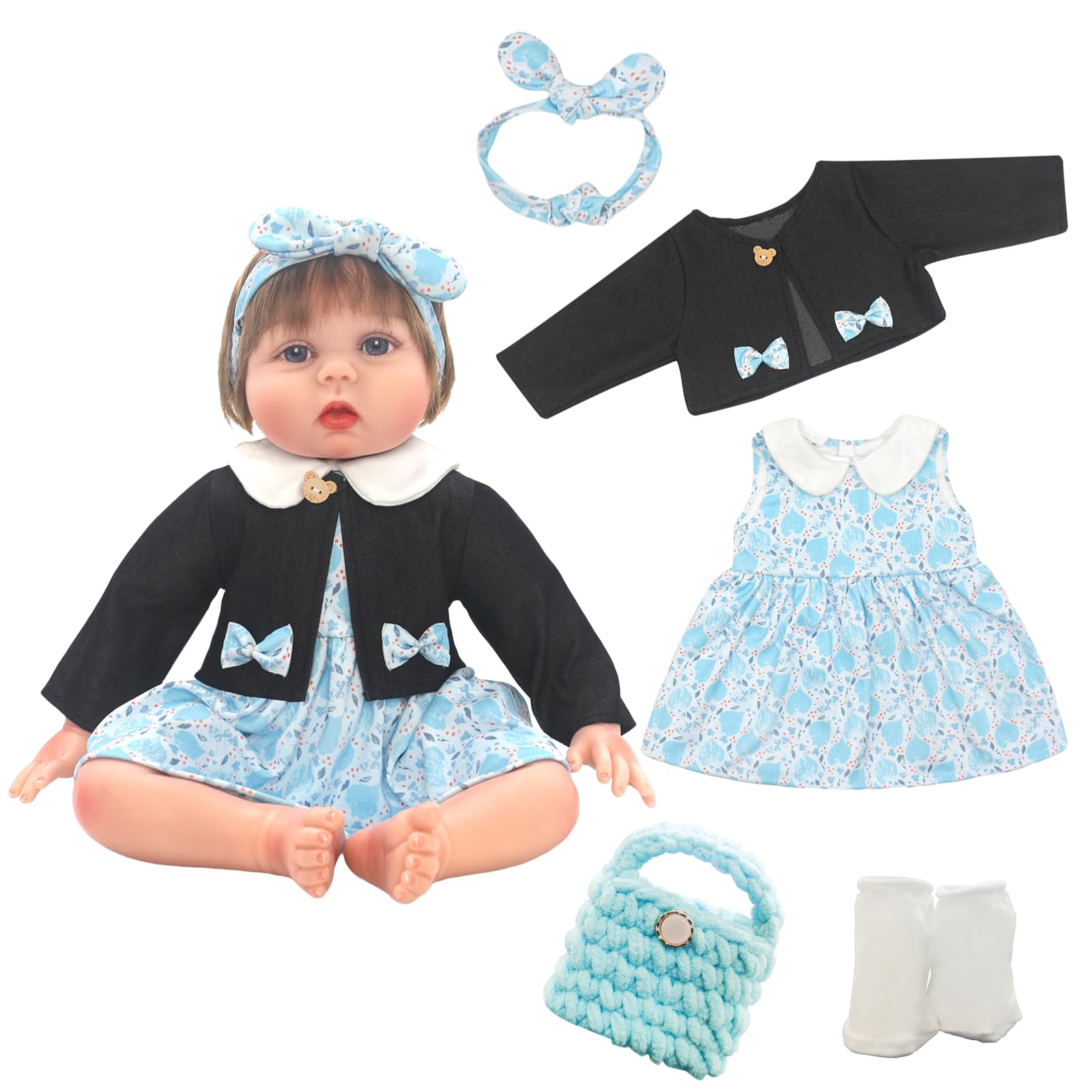 10 stuks met babypopkleding, 50,8 cm lange babypopkleding, babypoppenkleding voor meisjes/jongens, 50,8-55,9 cm lange babypop-outfits met jurk, mantel, sokken, tas, hoofdband, haarspeld 10 stuks met babypopkleding, 50,8 cm lange babypopkleding, babypoppenkleding voor meisjes/jongens, 50,8-55,9 cm lange babypop-outfits met jurk, mantel, sokken, tas, hoofdband, haarspeld