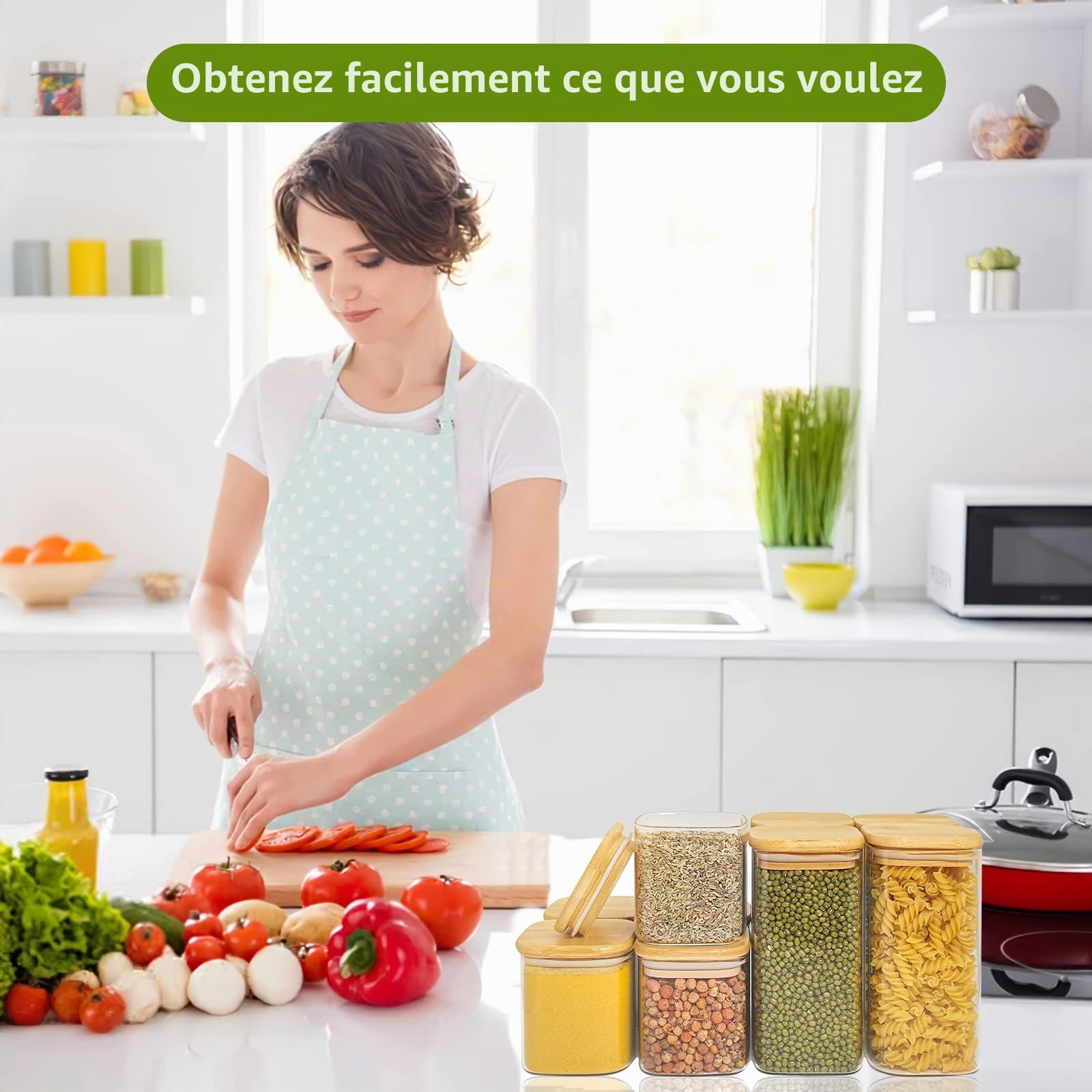 Withosent Lot de 12 bocaux de conservation carrés en verre avec couvercle en bois 430/600 ml avec couvercle