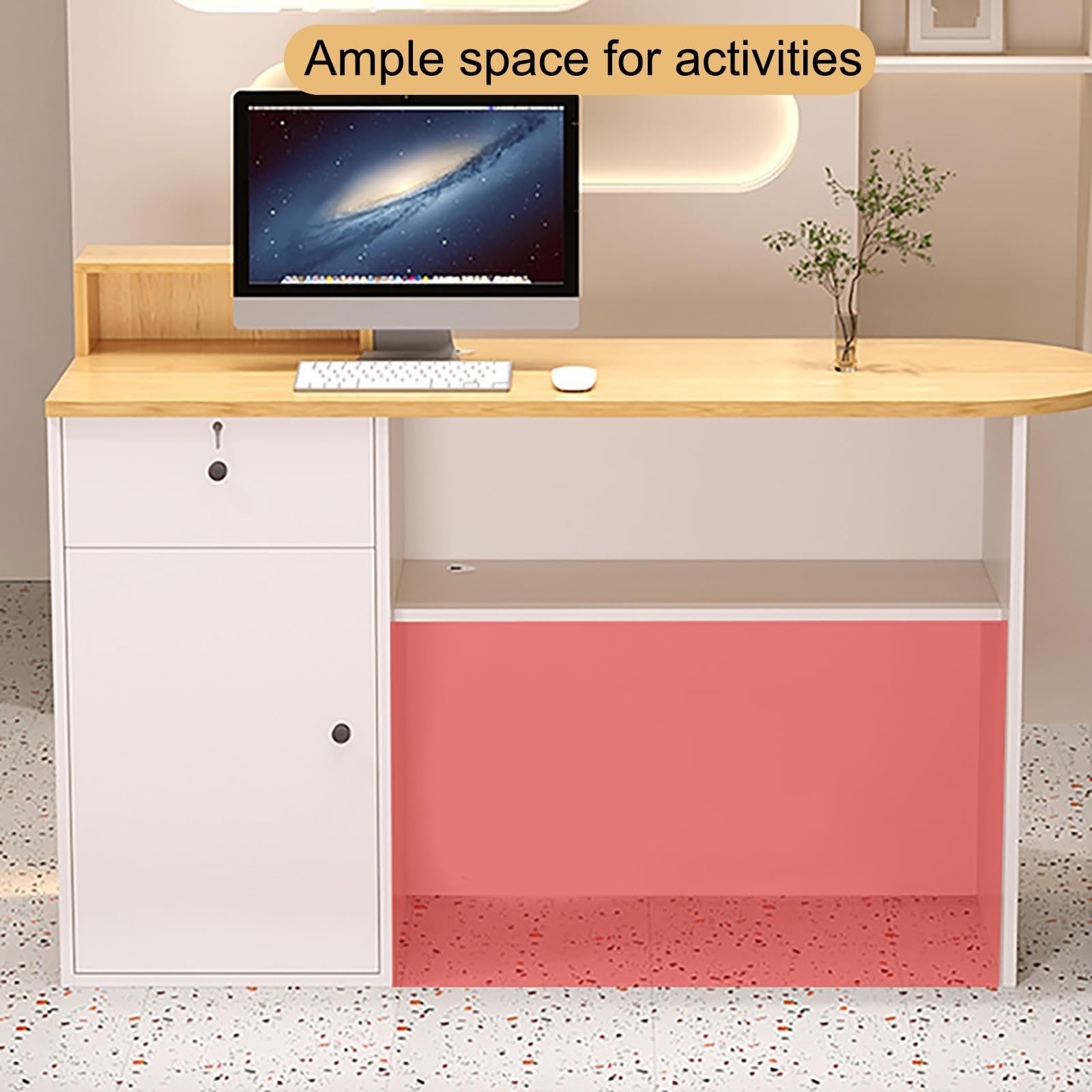 Scrivania moderna con luci a LED e ampio spazio di archiviazione, ideale per uffici, hotel e aziende, marrone (78,7 x 83,8 x 50,8 cm)